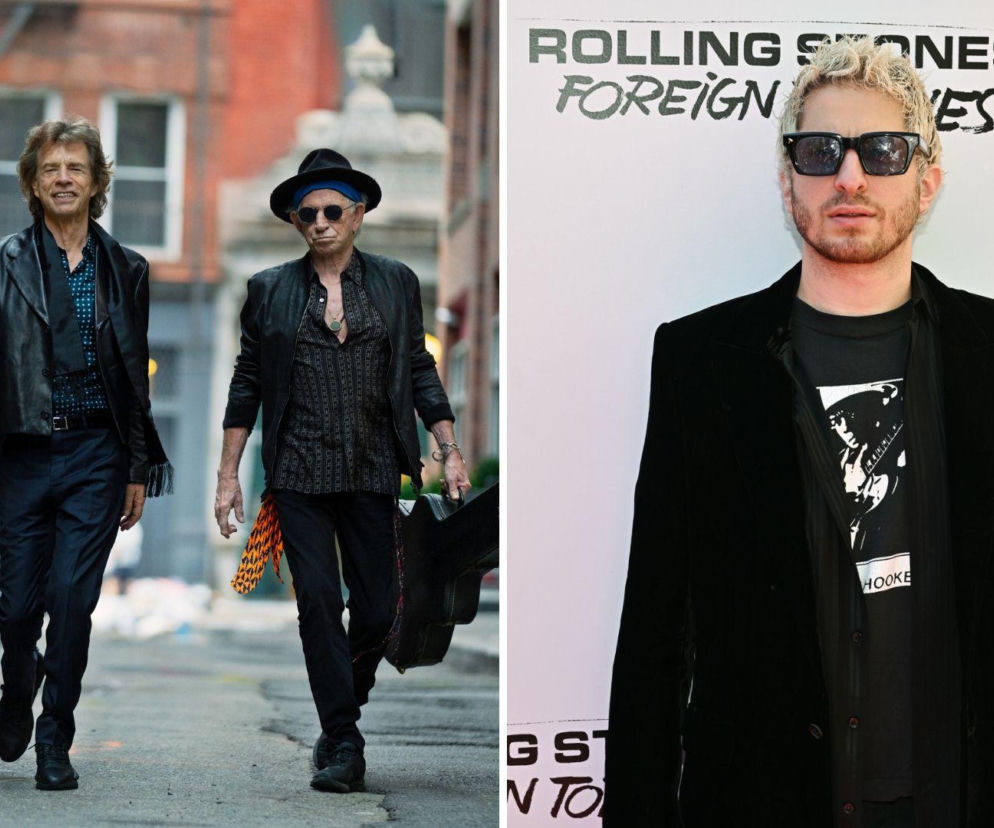 Muzycy The Rolling Stones na ulicy. Obok na wstawce producent Andrew Watt. O ich współpracy przeczytasz na EskaRock.
