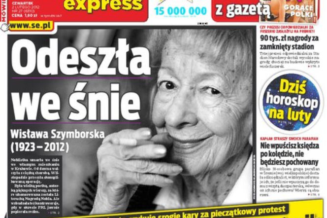 Wisława Szymborska NIE ŻYJE - okładki gazet 02.02.2012