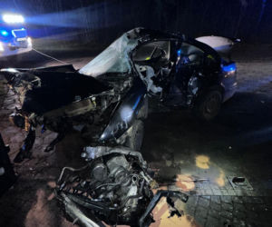 Z impetem uderzył w ogrodzenie w Ziemnicach niedaleko Leszna. Tyle zostało z pojazdu