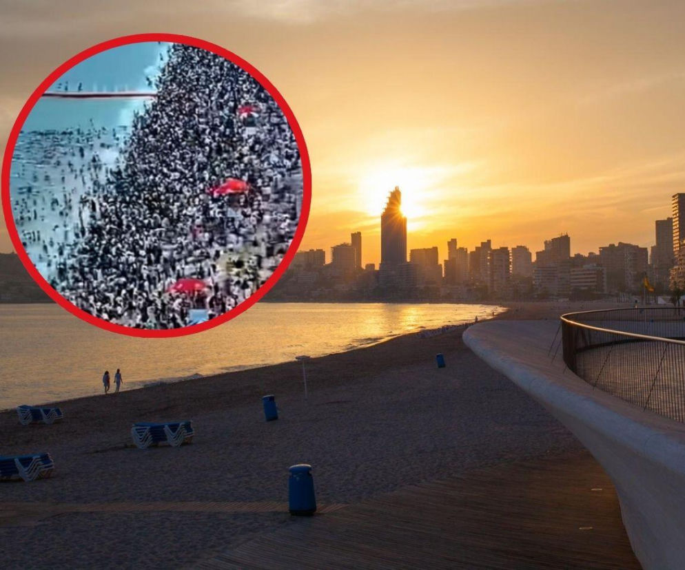 Pusta plaża o zachodzie słońca. Na miniaturze ogromny tłum na plaży Dameisha. O zatłoczonych miejscach czytaj w Eska.