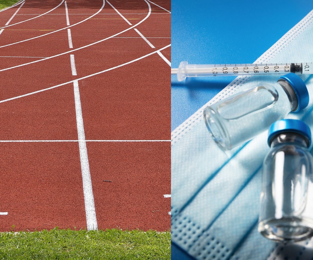Tor lekkoatletyczny, maseczka i szczepionka