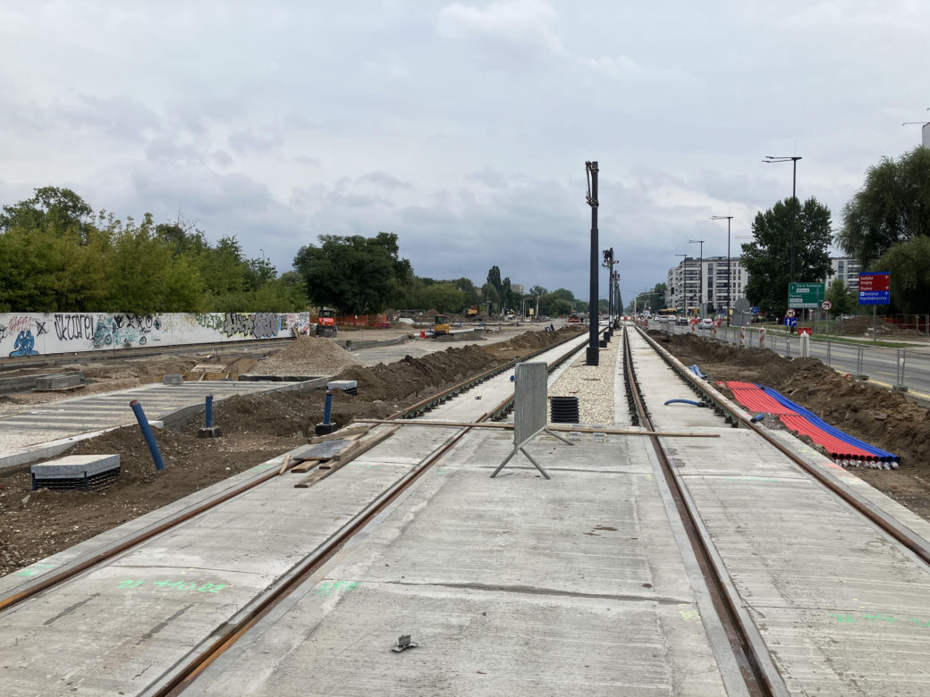 Budowa tramwaju na ul. Sobieskiego w Warszawie