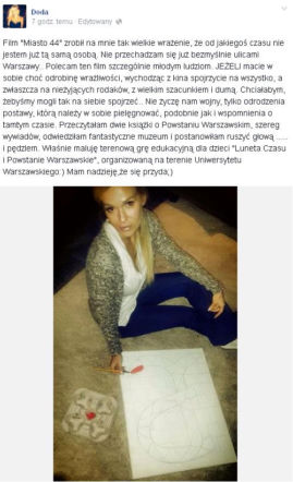 Doda oszołomiona filmem Miasto 44. Od jakiegoś czasu nie jestem już tą samą osobą