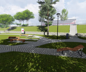 Edukacyjny ekotaras -   propozycja zagospodarowania terenu przyległego do Olimpijskiego Stadionu Rugby z widokiem na dolinę i Łynę.