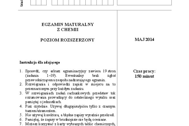 Arkusz rozszerzony chemia matura 2014