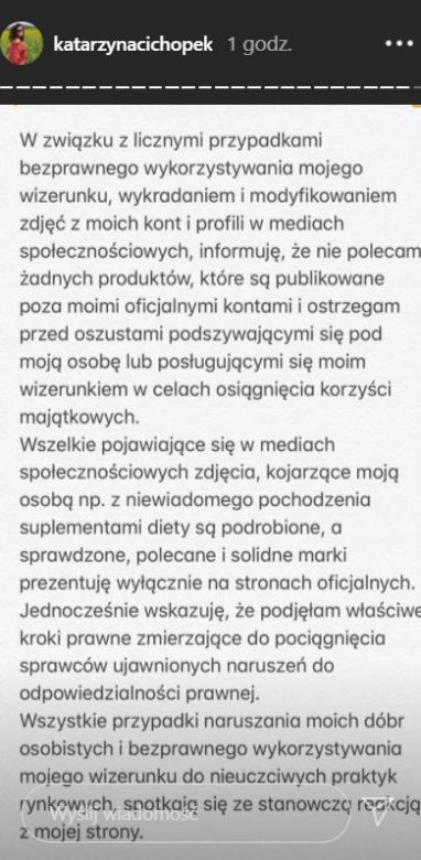 Oświadczenie Katarzyny Cichopek w sprawie kropli