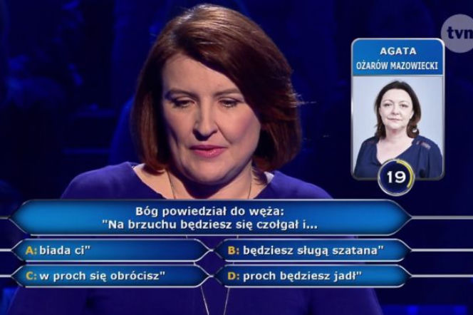Co Bóg powiedział do węża? Pytanie w Milionerach