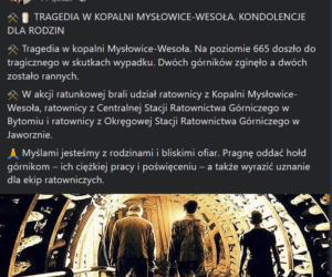 Prezydent Wójtowicz: Nie żyje dwóch górników