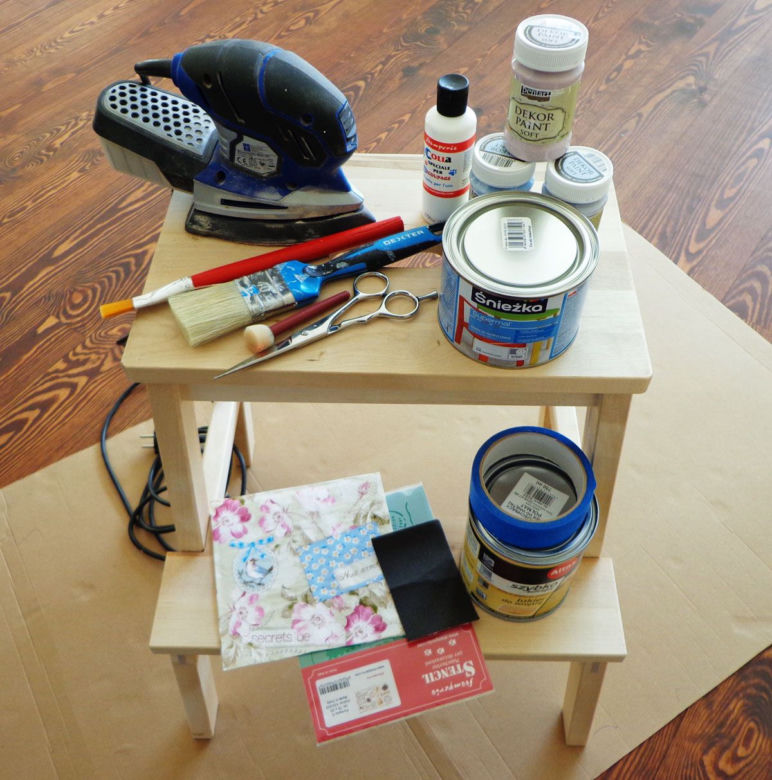 Taboret ze schodkiem IKEA w wersji decoupage