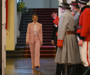 Marta Nawrocka na Niedzieli Palmowej w Pałacu Prezydenckim