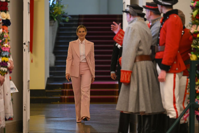 Marta Nawrocka na Niedzieli Palmowej w Pałacu Prezydenckim