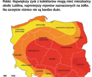Na mapie zaznaczono nasłonecznienie, czyli średnią
