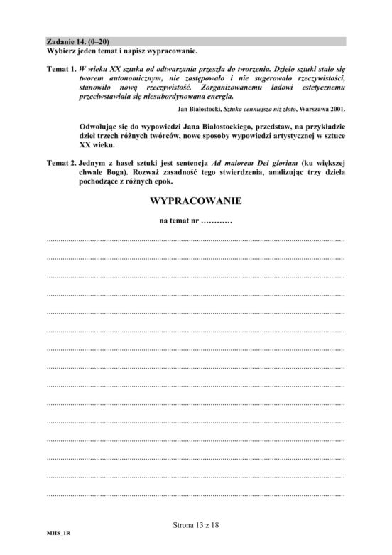 ARKUSZE CKE - Matura historia sztuki 2019
