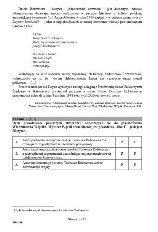 egzamin maturalny język polski 2018 MATURA