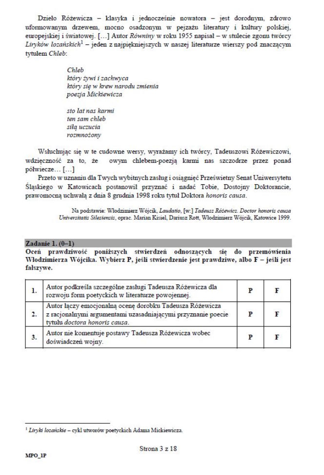 egzamin maturalny język polski 2018 MATURA