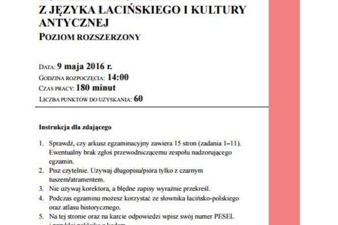 Matura 2016 język łaciński poziom rozszerzony