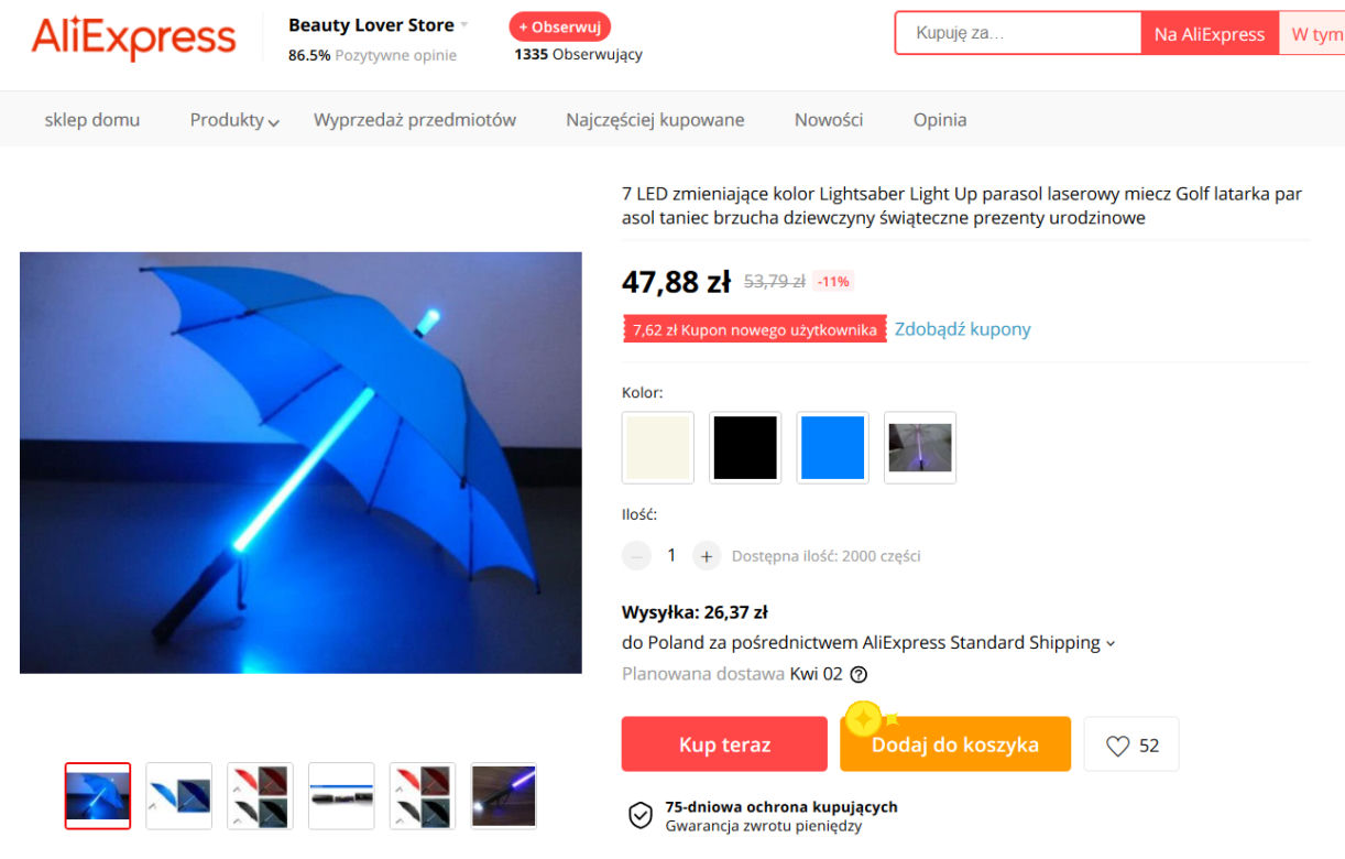 parasol z podświetleniem