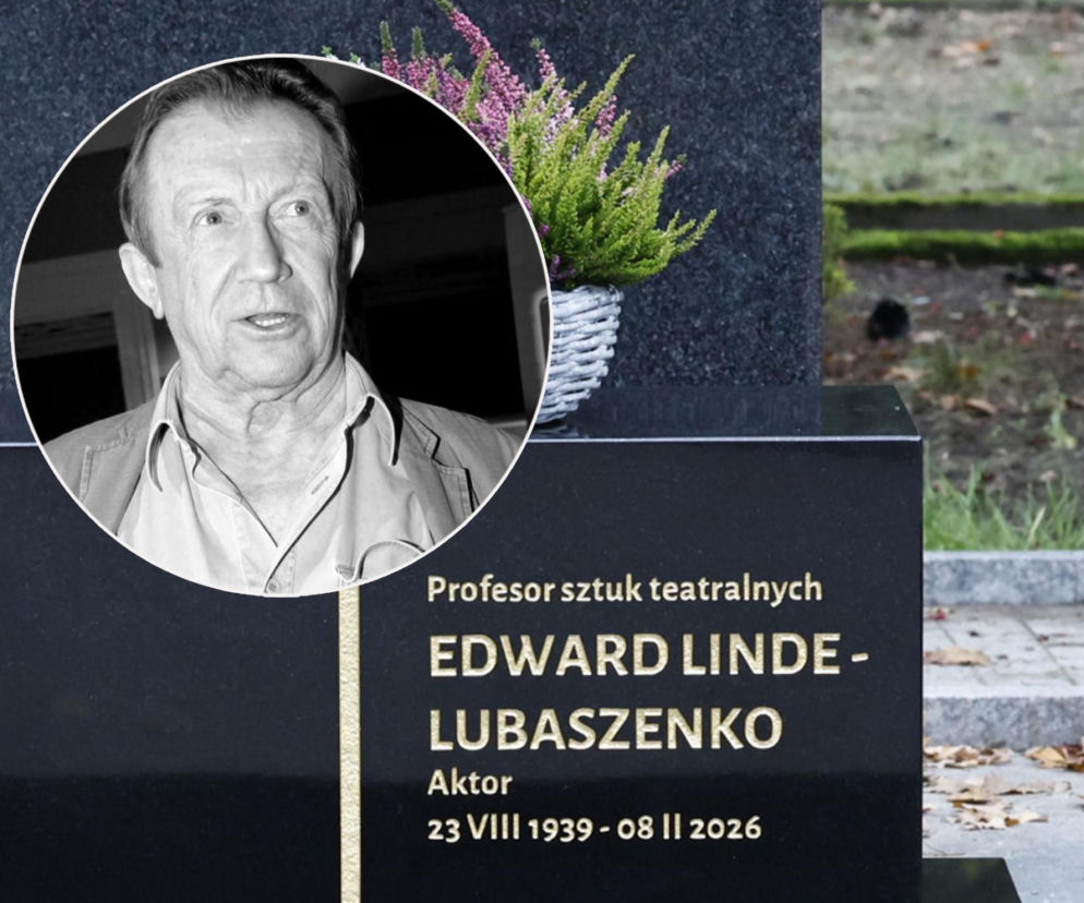 Ciemny nagrobek aktora Edwarda Linde-Lubaszenki. Obok na miniaturze portret artysty. O nowym pomniku przeczytasz na SE.