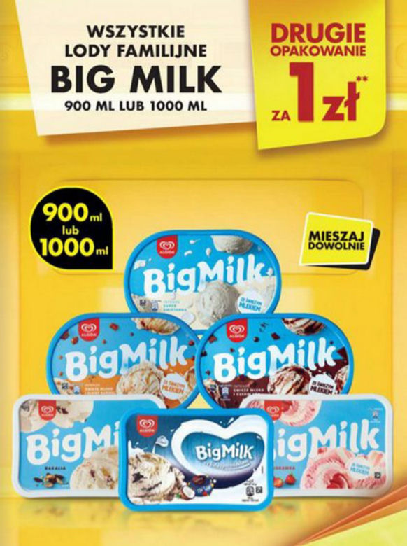 lody Big Milk, drugie za 1 zł