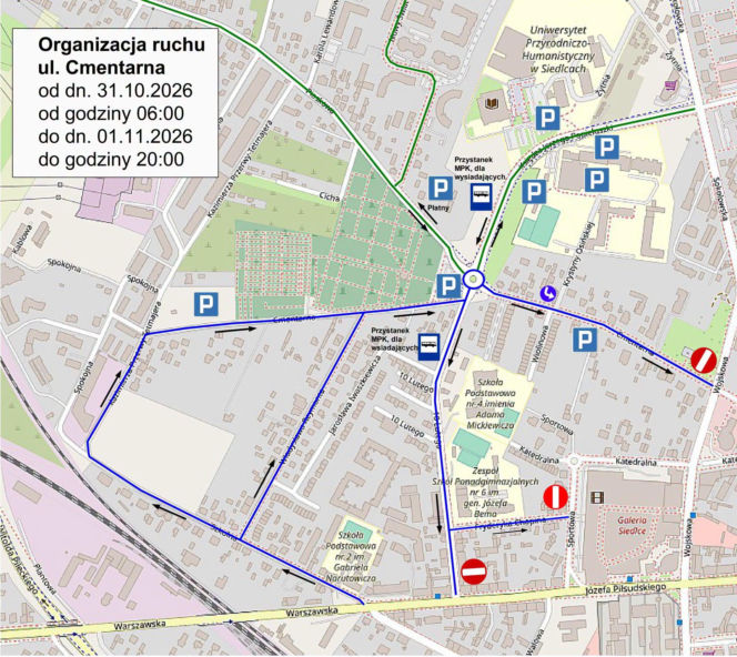 Organizacja ruchu przy cmentarzach w Siedlcach 2026