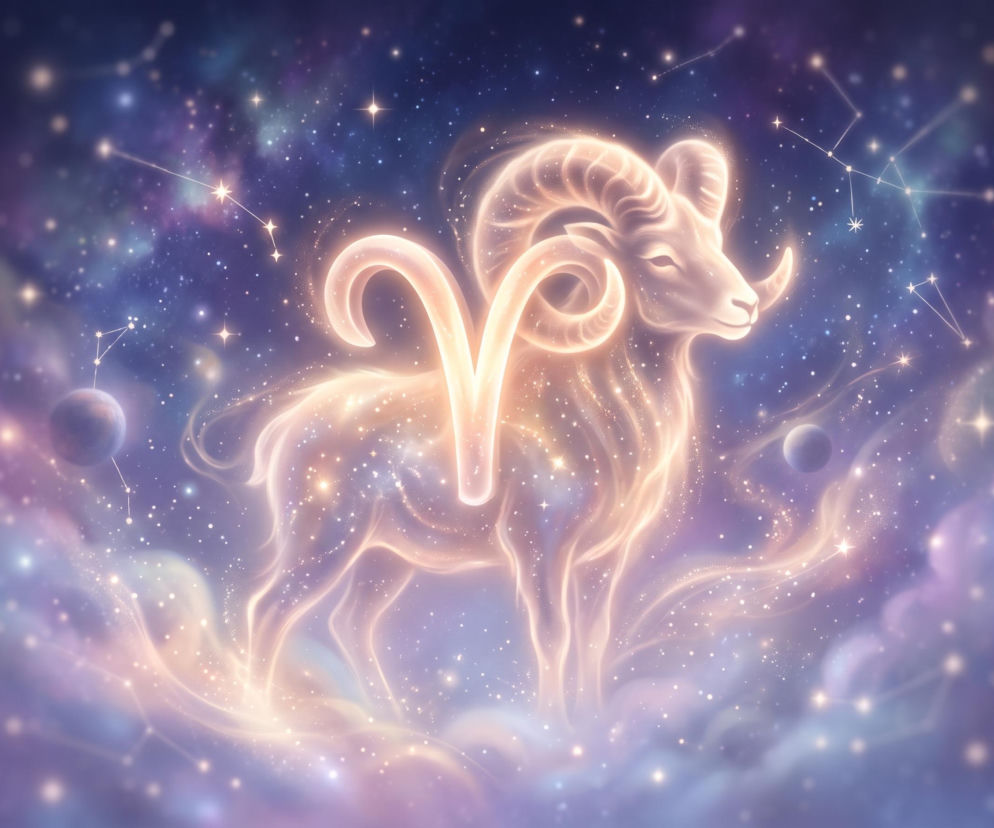 Świecący znak zodiaku Baran na tle gwieździstego kosmosu. Horoskop dzienny dla Barana sprawdzisz na Eska.