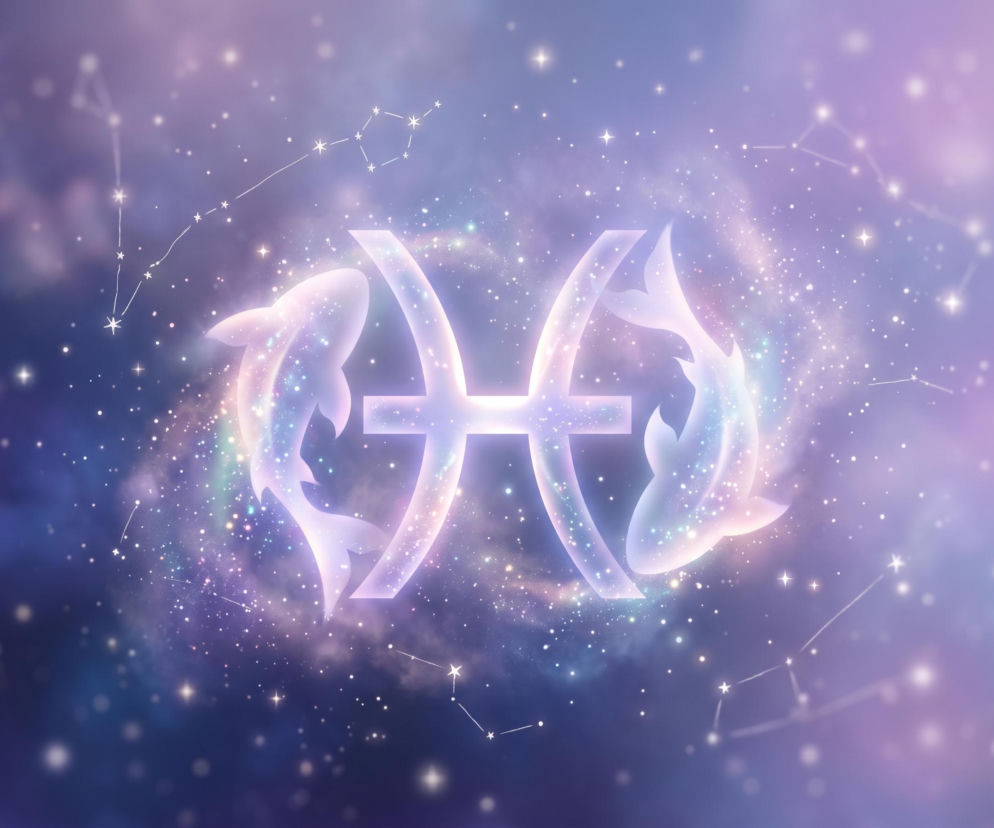 Znak zodiaku Ryby na tle rozgwieżdżonego kosmosu. O horoskopie i przełomie dla Ryb przeczytasz na Eska.