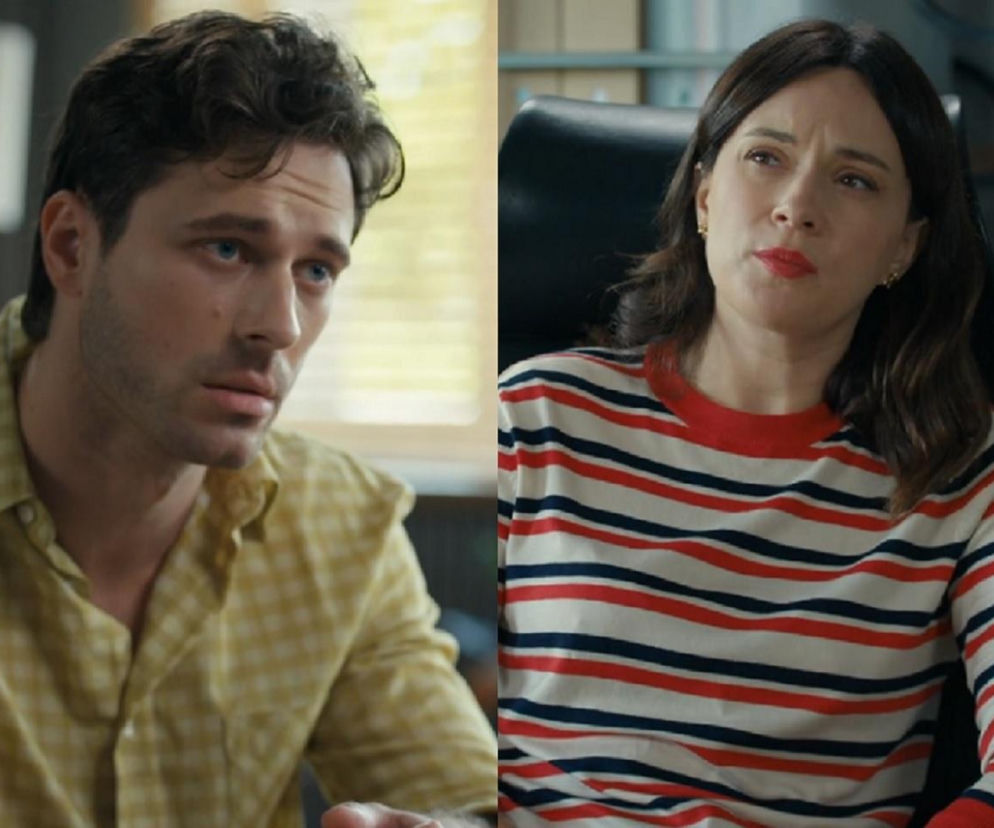 Cezary (Marcel Opaliński) w żółtej koszuli patrzy w bok, a Natalia (Maria Dejmek) w pasiastym T-shircie spogląda w górę, wyrażając smutek. To kadr z serialu Barwy szczęścia, a więcej o relacji tej pary przeczytasz na portalu Super Seriale.