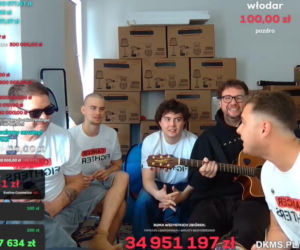 Tomasz Karolak, Adam Zdrójkowski i Mateusz Pawłowski na streamie Łatwoganga