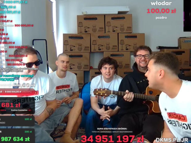 Tomasz Karolak, Adam Zdrójkowski i Mateusz Pawłowski na streamie Łatwoganga
