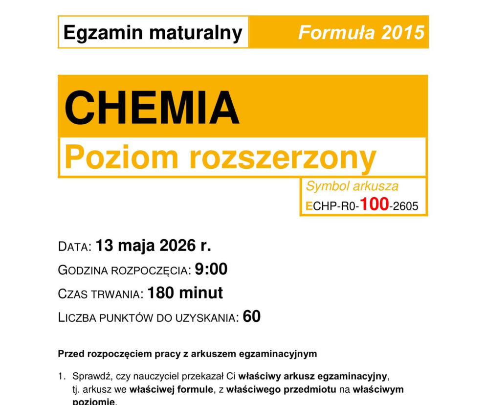 Matura 2026 Chemia FORMUŁA 2015: Arkusz CKE