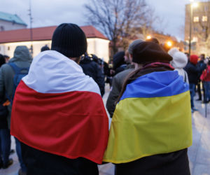 Lublin solidarny z Ukrainą. Plac Litewski, 22.02