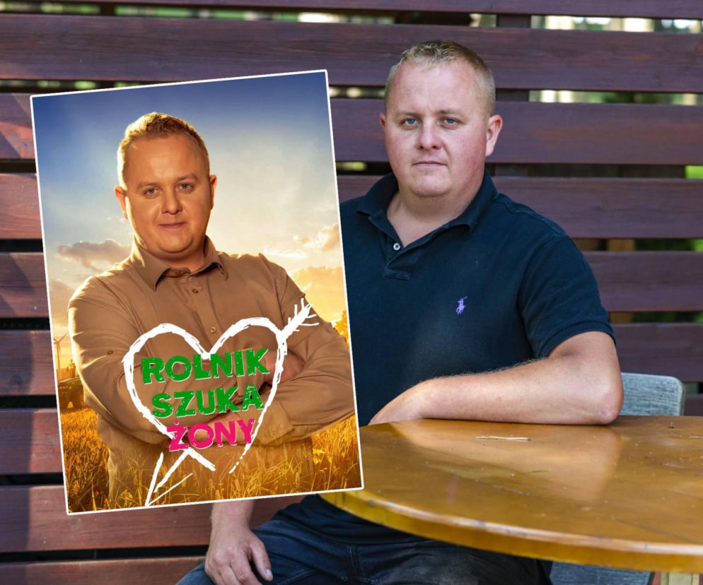 Wiktor siedzący przy stole. Na wstawce logo programu Rolnik szuka żony. O nowym uczestniku show przeczytasz na SE.