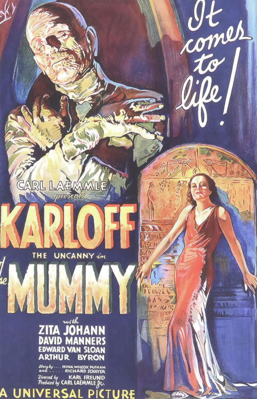 Plakat do horroru Mumia z 1932 r. z udziałem Borisa Karloffa i Zity Johann