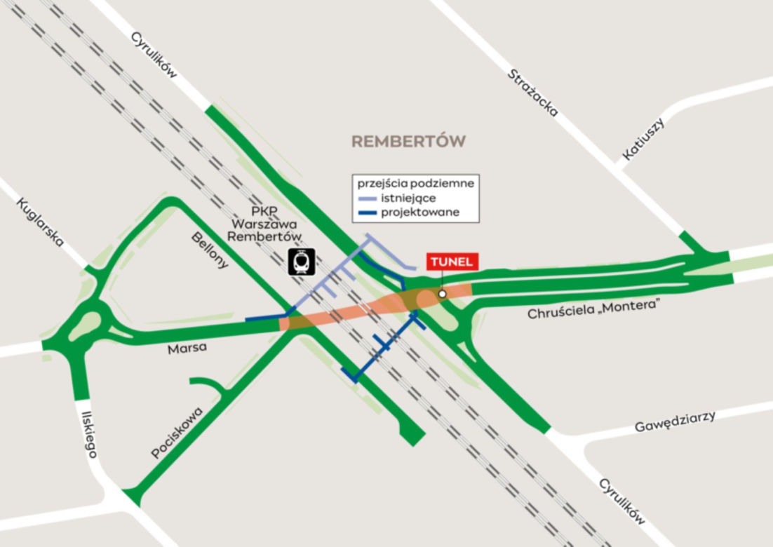 Nowy tunel w Rembertowie - mapka