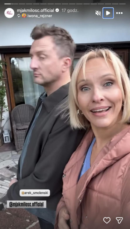 M jak miłość po wakacjach. Dorota (Iwona Rejzner), Bartek (Arkadiusz Smoleński) na planie