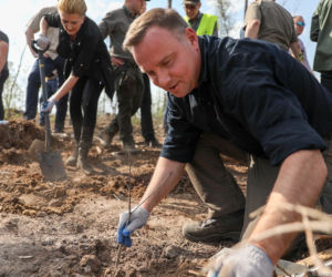 Żona prezydenta Dudy z łopatą. Tak z mężem sadziła las zniszczony przez nawałnicę