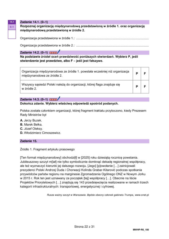Matura próbna 2026 - WOS. Arkusz CKE