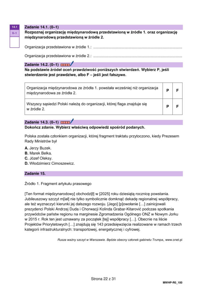 Matura próbna 2026 - WOS. Arkusz CKE