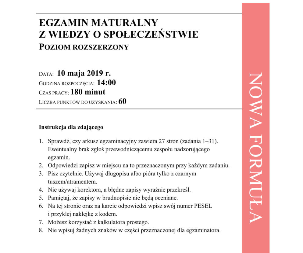 Matura: WOS. Zadania z 2019 ROKU,  akusze CKE 