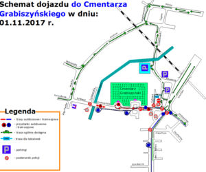 Schemat dojazdu samochodem do Cmentarza Grabiszyńskiego