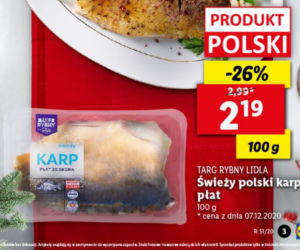 Świeży polski karp, płat w cenie 2,19 zł/100 g 