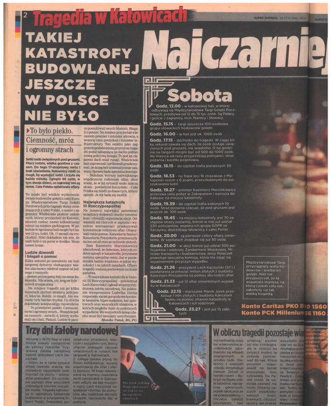 Zawalenie hali w Katowicach - archiwalne wydania "Super Expressu"