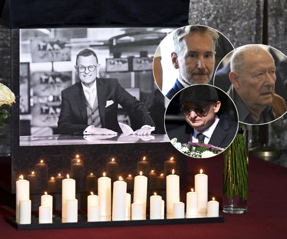 Portret Andrzeja Morozowskiego przy świecach. Obok na miniaturach Piotr Kraśko, Michał Kamiński i Adam Michnik. Czytaj w Eska.