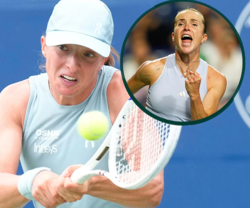 Iga Świątek w trakcie uderzenia piłki. Na miniaturze Elina Switolina. O meczu w Toronto przeczytasz na SE Supersport.