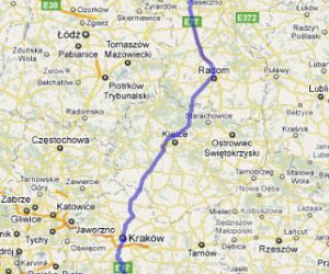 Trasa E77 Warszawa-Zakopane - mapka