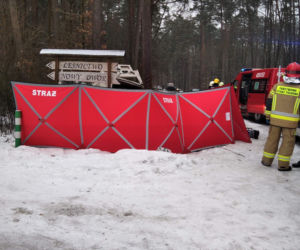 Śmiertelny wypadek w Lidzbarku. Bus uderzył w drzewo. Nie żyje młoda kobieta