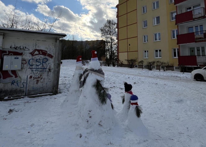 Rodzina bałwanów w Lublinie. Państwo Wrońscy zbudowali zimowy hit osiedla