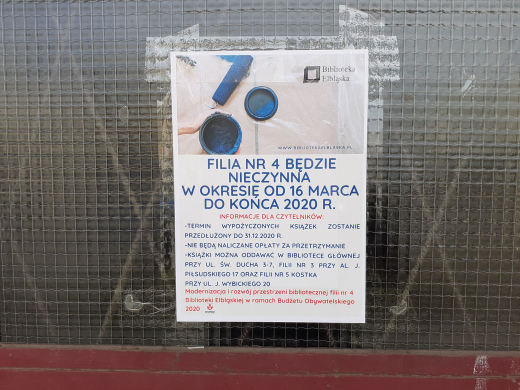 Biblioteka Elbląska Filia nr 4 - informacja o remoncie
