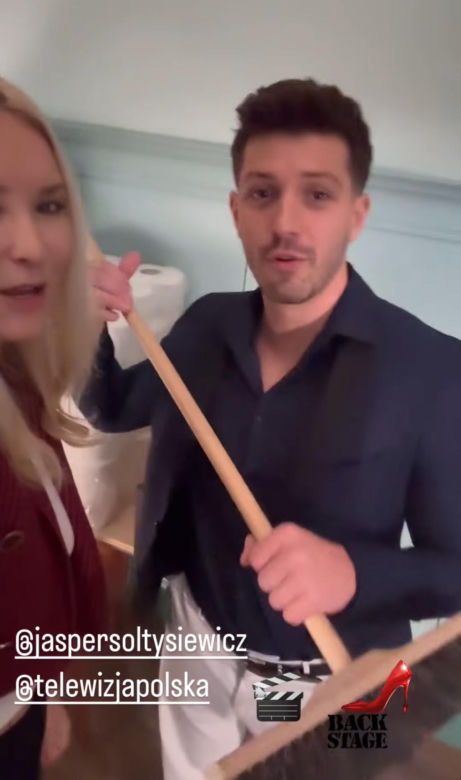 Barwy szczęścia. Karolina (Marta Dąbrowska), Justin (Jasper Sołtysiewicz) na planie