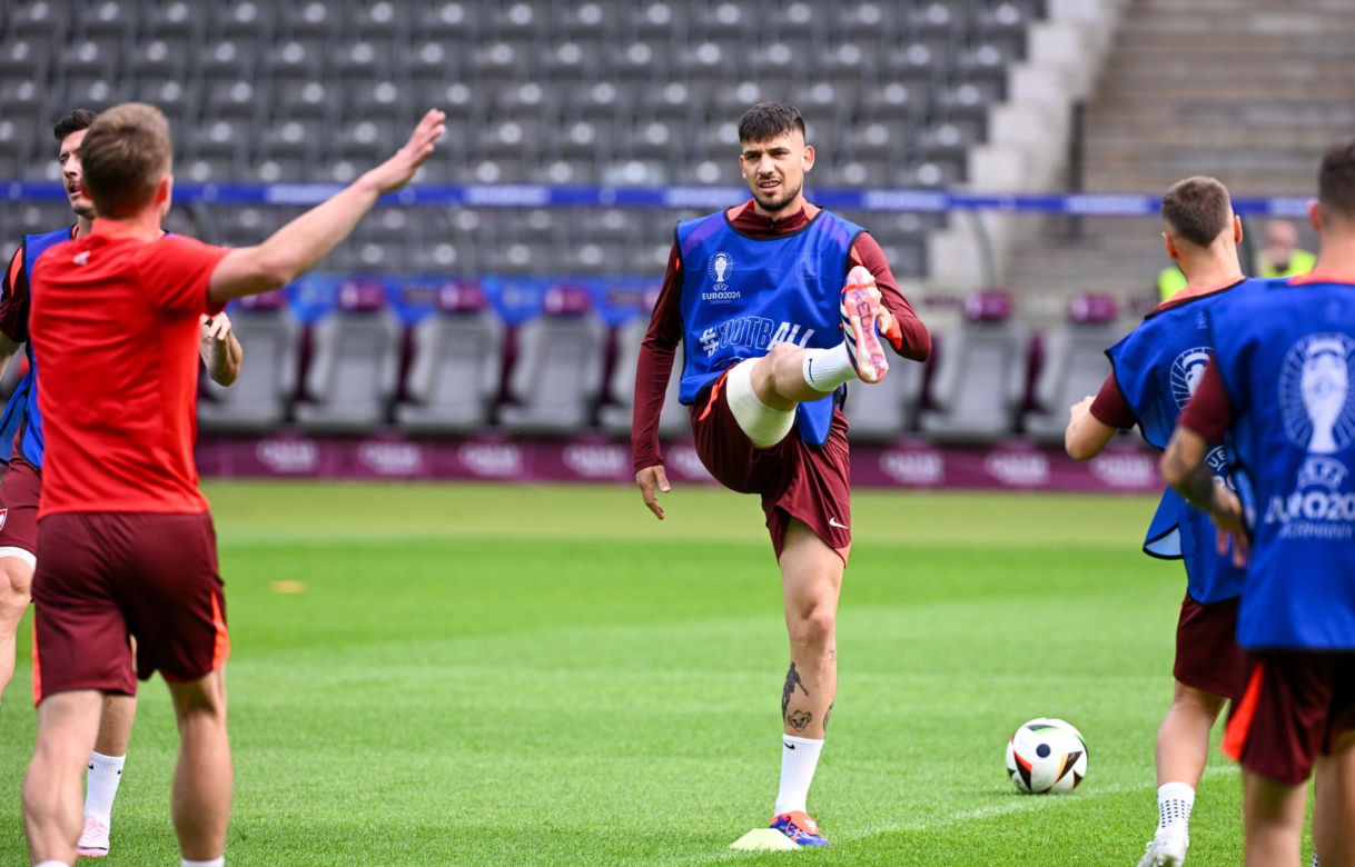 Robert Lewandowski na ostatnim treningu przed meczem z Austrią